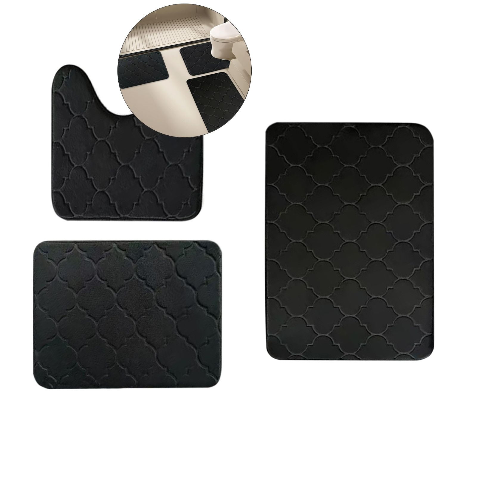 WNFJR Memory Foam Bath Mat Set of 3 Piece, Bathroom Rugs and Toilet Rug U-Shaped, Soft Thick Comfortable Bath Rugs, Non Slip Absorption Bath Mats for Bathroom Floor