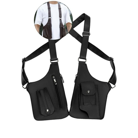 WNFJR Men Anti Underarm Shoulder Bag Adjustable PU Leather Strap Wallet Bag Outdoor Phone Bag(Black)