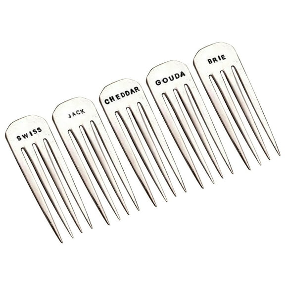 WNFJR Metal Cheese Markers - Set of 5 - Elegant Fork-Styled Charcuterie Board Accessories for Holiday Gifts, Housewarming, and Party Trays