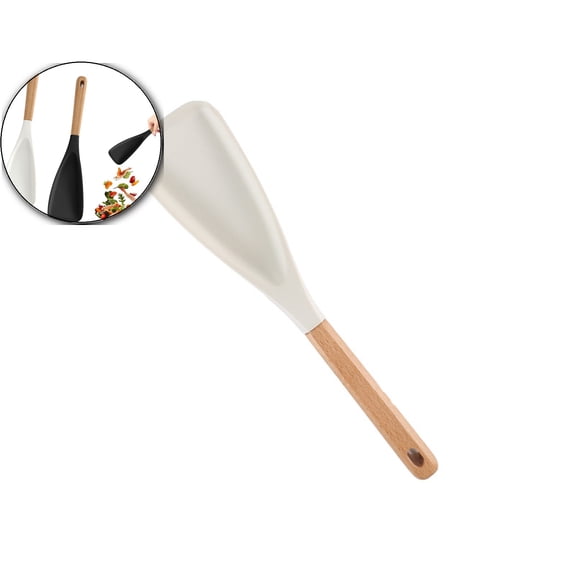 WNFJR Multi-function Spatula Spoon, Silicone Nonstick Pan Cooking Spoon, Cooking Spoon for Nonstick Cookwares, Wood Handle Spoon for Mixing, Scoop, and Scrape