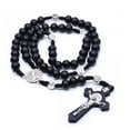 thumbnail image 1 of WNFJR Natural Wood St. Benedict Black Rosary Beads Necklace, Spiritual Gift for Catholics and Believers, 1 of 3