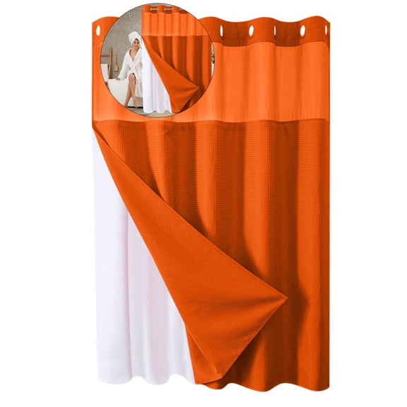 WNFJR No Hook Waffle Weave Shower Curtain, Waterproof Fabric Hotel Shower Curtain for Bathroom(Orange)