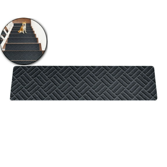 WNFJR Non Slip Stair Treads for Wooden Steps, 8" X 30" Stairs Carpet with Reusable Peel and Stick Adhesive, Polyester Backing(Dark Gray)