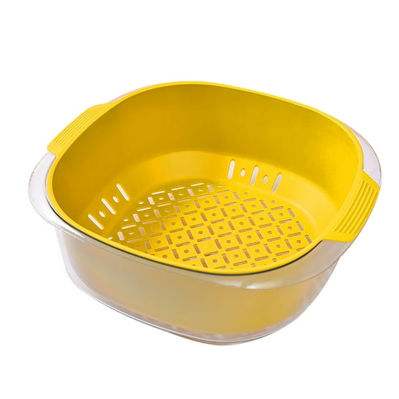 WNFJR PET Double-Layer Vegetable Drainage Basket, Coffee Table Fruit Washing Basket with Handle, Plastic Kitchen Vegetable Drying Bowl, Multipurpose Food Drainage and Cleaning Bowl