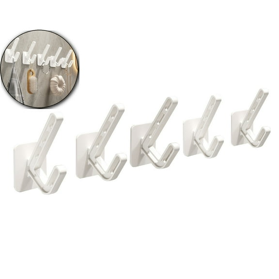 WNFJR Pack of 5 No Drill Wall Hooks for Clothes - Strong Adhesive Plastic Hooks for Bedroom, Bathroom, Closet & Home Organization, Easy Peel and Stick Hangers