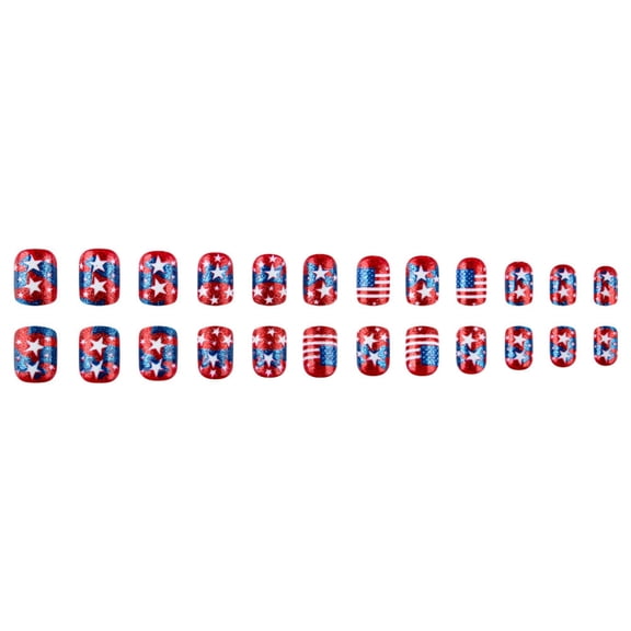 WNFJR Patriotic Independence Day Press On Nails, 24pc Glitter Fake Nails Set, Comfortable Short Style for Parties and Celebrations, Perfect for Active Holiday Enthusiasts Multicolor