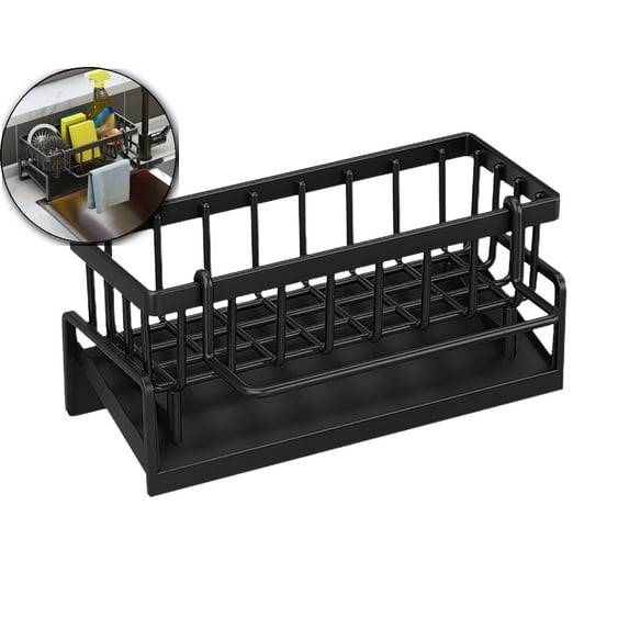 WNFJR Plastic Kitchen Sink Caddy, Sponge Holder Self Drain Soap Dish with Detachable Dishcloth Rack for Kitchen Countertop Organizer