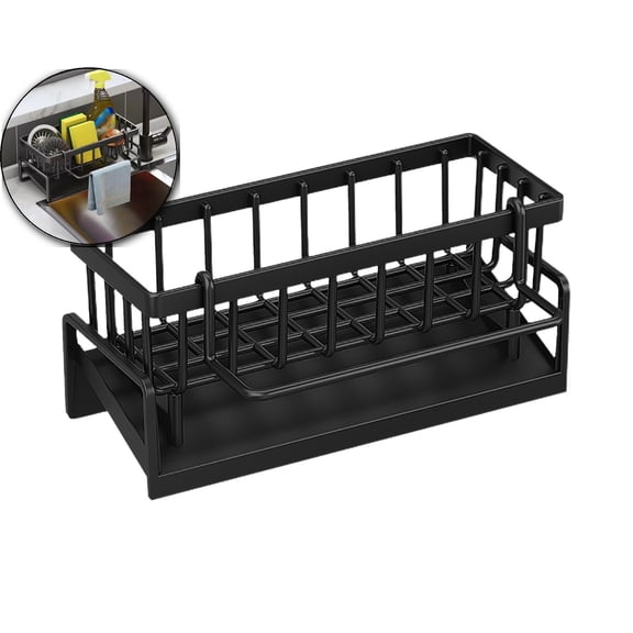 WNFJR Plastic Kitchen Sink Caddy, Sponge Holder Self Drain Soap Dish with Detachable Dishcloth Rack for Kitchen Countertop Organizer