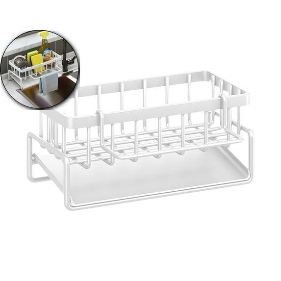 WNFJR Plastic Kitchen Sink Caddy, Sponge Holder Self Drain Soap Dish with Detachable Dishcloth Rack for Kitchen Countertop Organizer