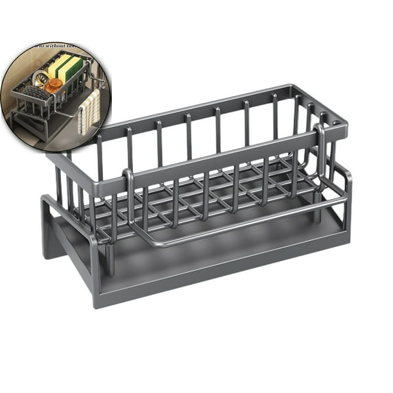 WNFJR Plastic Kitchen Sink Caddy, Sponge Holder Self Drain Soap Dish with Detachable Dishcloth Rack for Kitchen Countertop Organizer