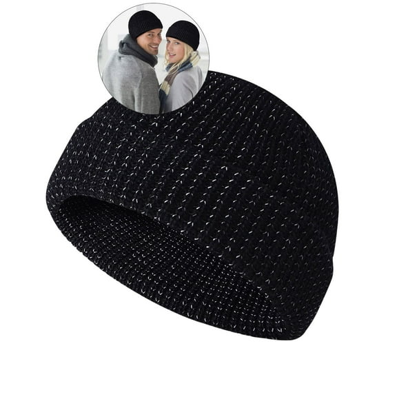 WNFJR Reflective Beanie for Women Man 2025 New Flex Glow in The Dark Fisherman Beanie, High Visibility Winter Running Knit Hat(Black)