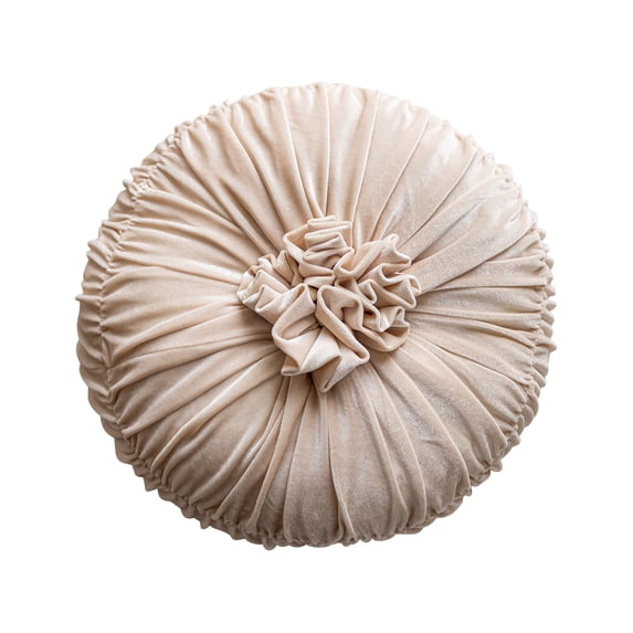 WNFJR Ruched Velvet Round Throw Pillow, Decorative Accent Cushion, Pleated Rosette Center, Soft Plush Texture, Indoor Sofa Bed Decor, Versatile Home Living Room Accessory,Beige