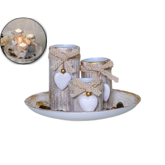 WNFJR Rustic Flameless LED Candles 3-Pack,Battery Operated Candles with Wooden Candle Holders, Farmhouse Wooden Candle for Valentines Holiday Party Home Decor