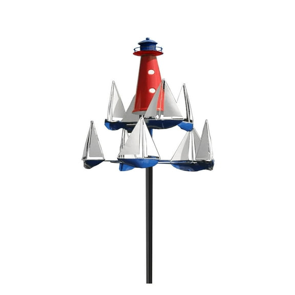 WNFJR Sailboat Windmills, Metal Bright Colors Lighthouse Art Wind Sculpture Garden Windmills for Lawn Patio Decoration,Garden Wind Spinners Outdoor