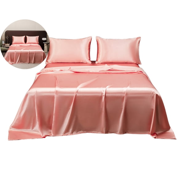 WNFJR Satin Queen Sheets Set - 4 Piece Silky Bed Sheets with Deep Pocket, Luxury Silk Feel Cotton Queen Size Sheet Set (1 Flat Sheet, 1 Fitted Sheet, 2 Pillow Cases)
