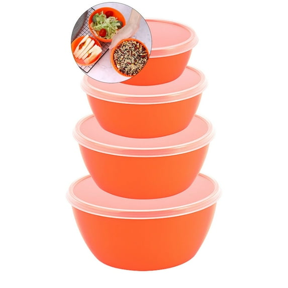 WNFJR Set of 4 Plastic Prep Bowls with Lids, Microwave and Dishwasher Safe, Ideal for Baking, Prepping, Cooking and Serving Food