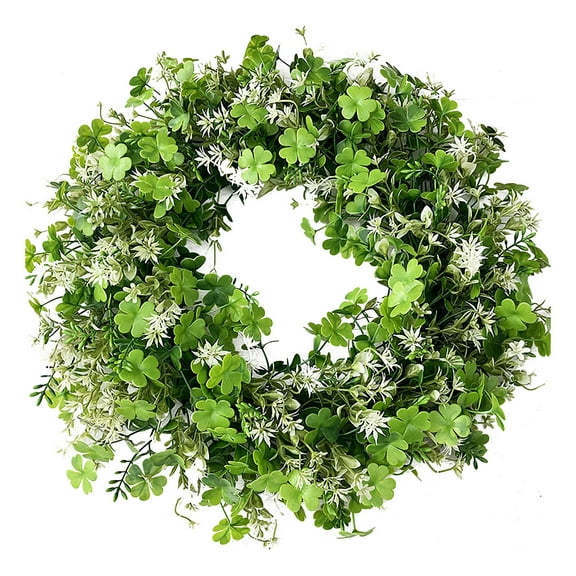 WNFJR Shamrock Wreath for Front Door, Artificial Wreath Decoration, Clover Spring Summer Greenery Wreath for Wall Window Indoor Outdoor Porch Home Gift Decor