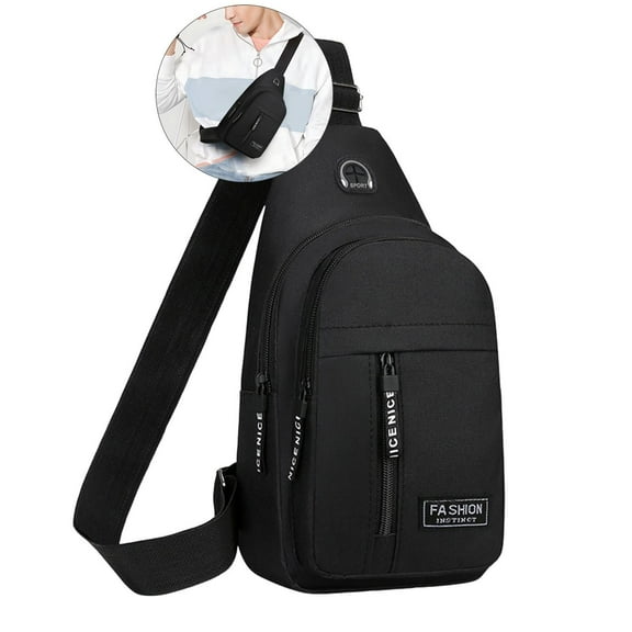 WNFJR Small Sling Bag Crossbody Chest Shoulder Water Resistant Travel Bag for Men Women with Earphone Hole