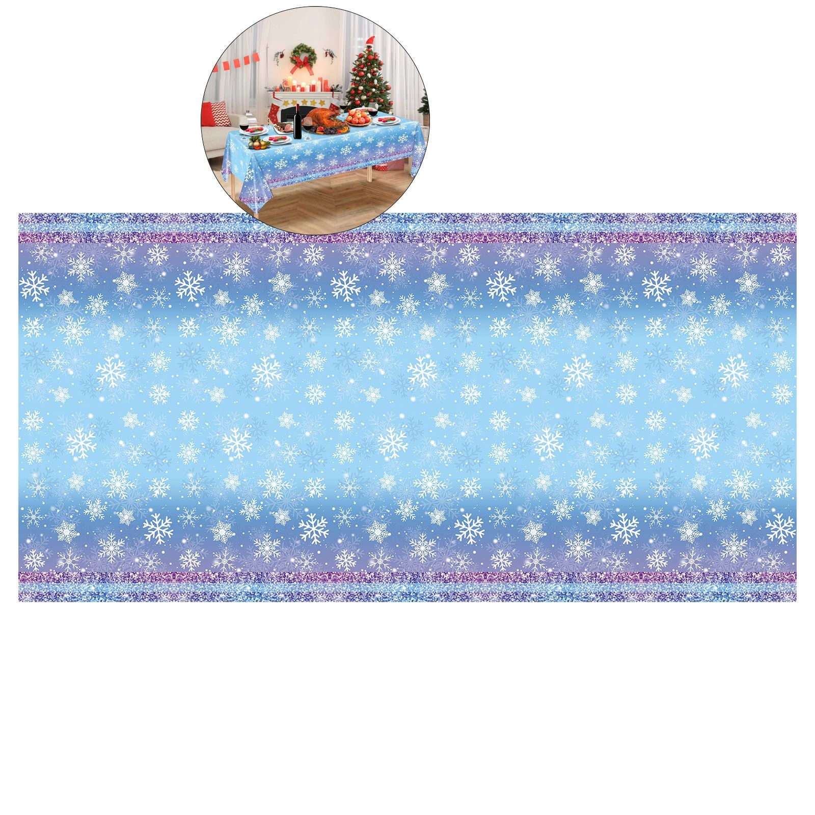 Winter Onederland 1st Birthday Tablecloths – 3-Pack Blue & Silver Snowflake Plastic Table Covers (54" X 108") - View #5