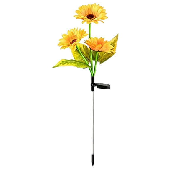 WNFJR Solar-Powered LED Sunflower Shaped 3 Head Light, Lifelike Outdoor Decorative Lighting, Warm White Glow for Patios, Backyards, Weddings, Thoughtful Housewarming Gift, Yellow