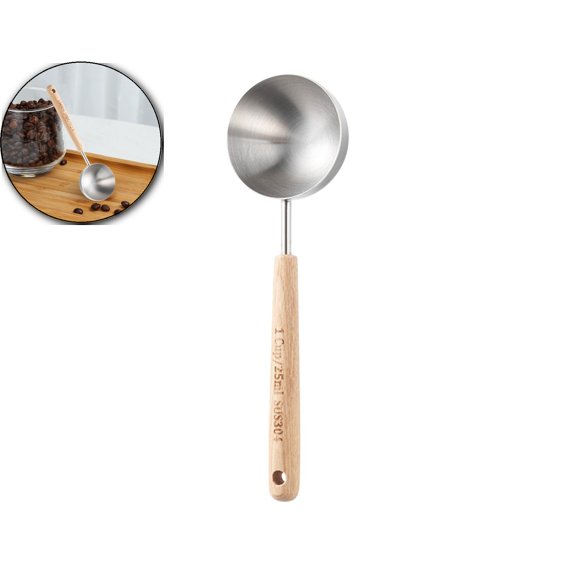 WNFJR Stainless Steel Coffee Measuring Spoon with Wooden Handle – Tea, Baking & Seasoning Spoon for Kitchen, Home & Café Use