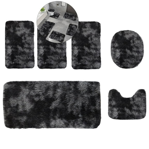 WNFJR Thicken 6 Piece Bathroom Rug Set, U-Shaped Contour Rug, Mat and Toilet Lid Cover,Water Absorbent Soft Microfiber Shaggy Bathroom Mat for Tub, Shower, Bath Room