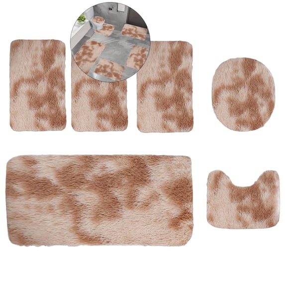WNFJR Thicken 6 Piece Bathroom Rug Set, U-Shaped Contour Rug, Mat and Toilet Lid Cover,Water Absorbent Soft Microfiber Shaggy Bathroom Mat for Tub, Shower, Bath Room