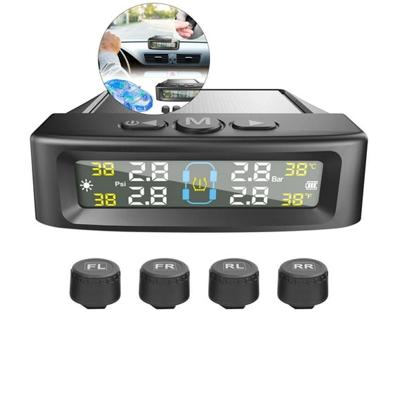 WNFJR Tire Pressure Monitoring System - Solar Charging, Tire Pressure Monitor with 4 Tire Sensors, 6 Alarm Modes, Auto On/Off, Voice Prompt, Color LCD Screen