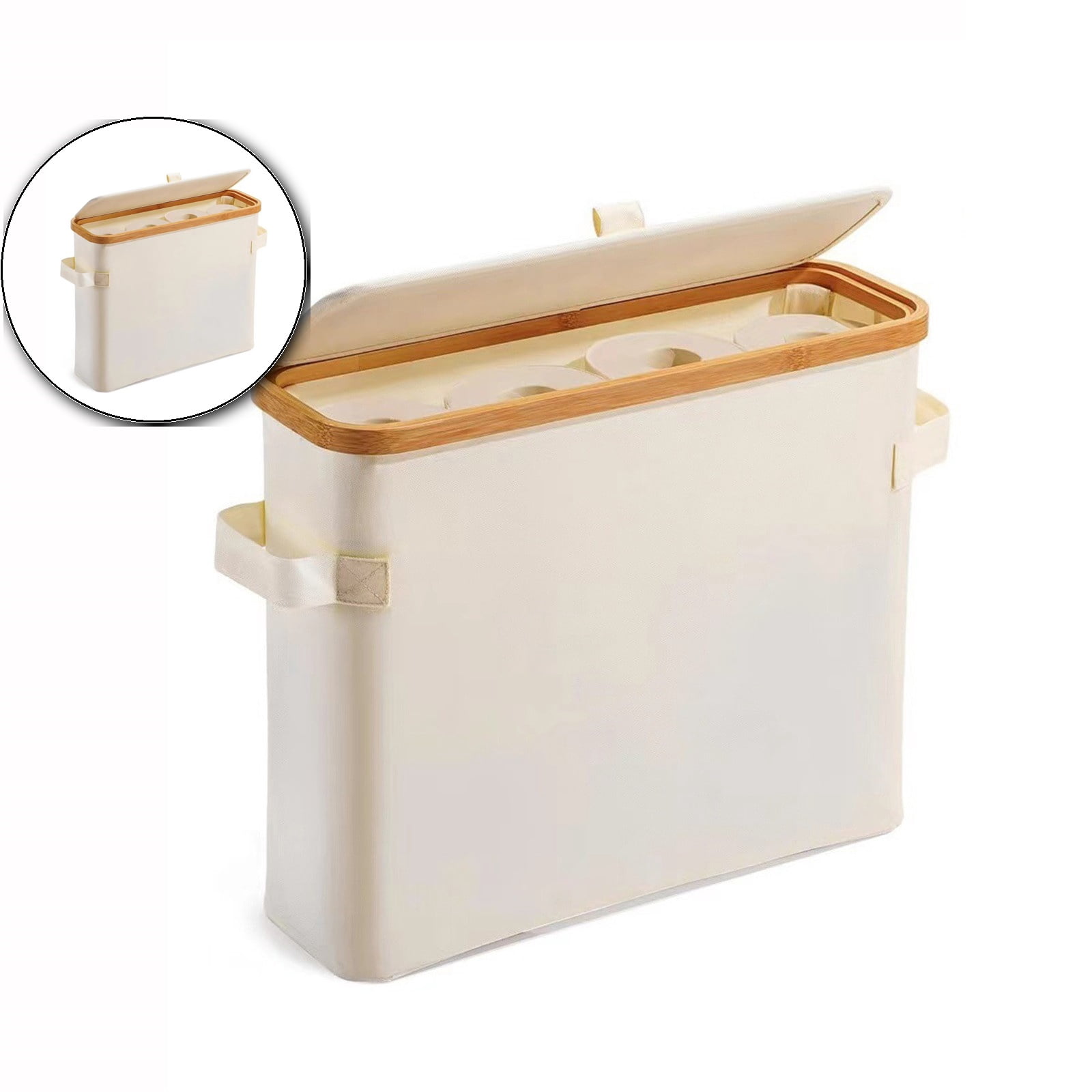 WNFJR Toilet Paper Storage Basket with Lid, Bamboo Toilet Paper Storage Holder Stand Organizer for Bathroom, Toilet Paper Storage Box Container with Handle, Tissue Holder Bin for RV Closet
