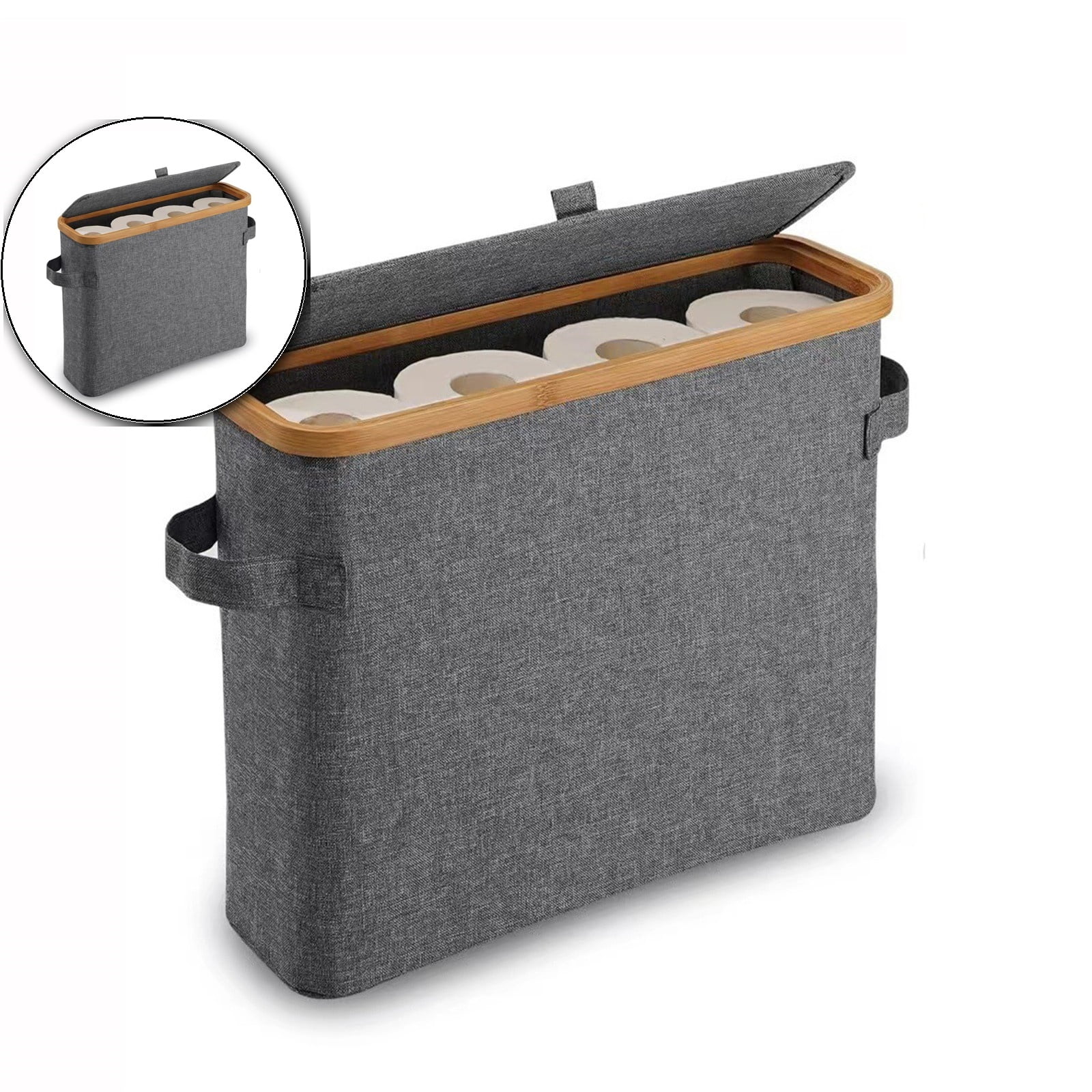 WNFJR Toilet Paper Storage Basket with Lid, Bamboo Toilet Paper Storage Holder Stand Organizer for Bathroom, Toilet Paper Storage Box Container with Handle, Tissue Holder Bin for RV Closet