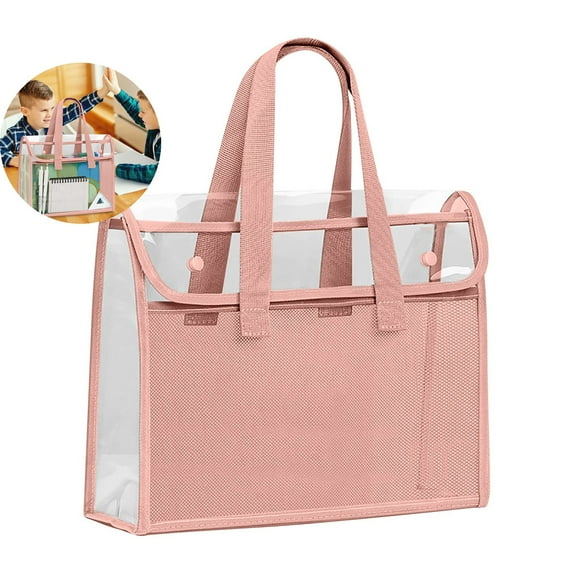 WNFJR Transparent PVC Document Bag for Exams, Waterproof Study File Organizer with Snap Closure, Storage Tote for Papers & Tutoring Materials