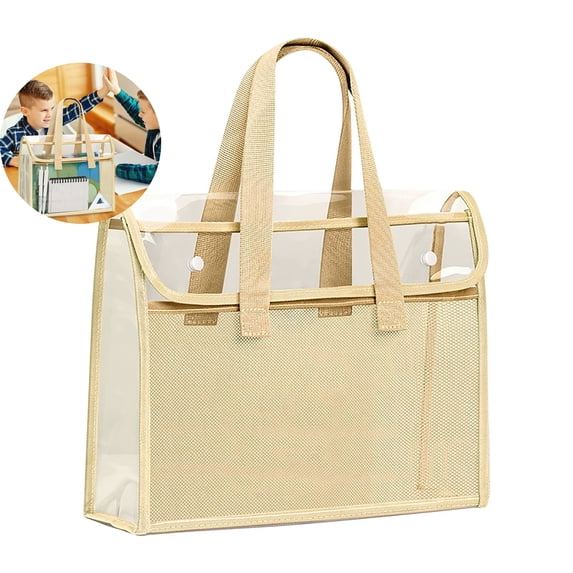 WNFJR Transparent PVC Document Bag for Exams, Waterproof Study File Organizer with Snap Closure, Storage Tote for Papers & Tutoring Materials