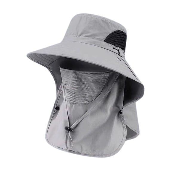 WNFJR Ultimate Sun Protection, Men's Full Protection Sun Hat, Detachable Face Mask & Neck Flap, Ideal for Hiking, Fishing, Camping, Versatile Outdoor Essential for All Adults, Gray