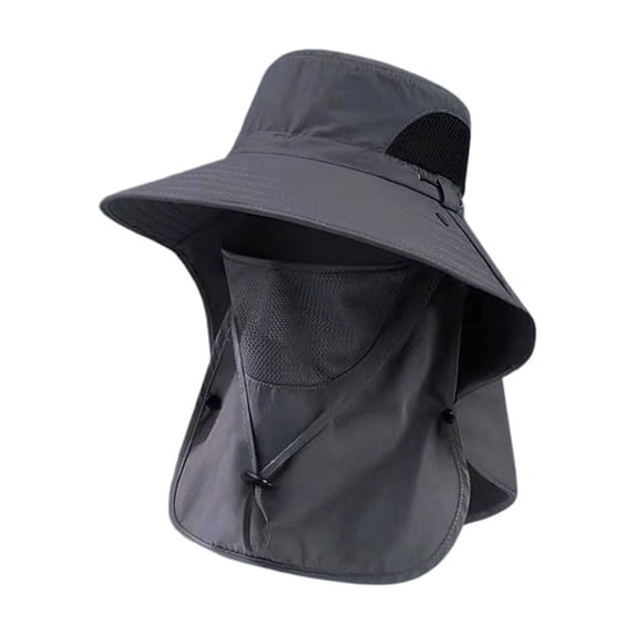 WNFJR Ultimate Sun Protection, Men's Full Protection Sun Hat, Detachable Face Mask & Neck Flap, Ideal for Hiking, Fishing, Camping, Versatile Outdoor Essential for All Adults, Dark Gray