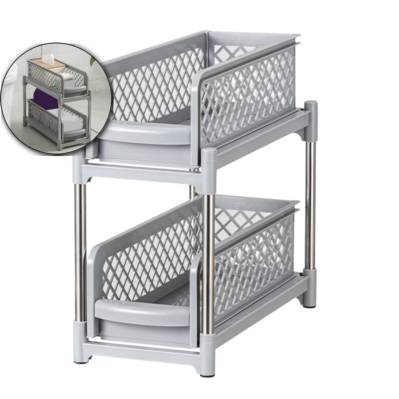 WNFJR Under Sink Organizer and Storage, Pull Out Cabinet Organizer 2 Tier for Bathroom, Countertop Organizer for Kitchen(Gray)