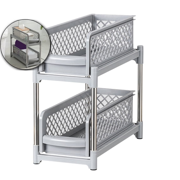 WNFJR Under Sink Organizer and Storage, Pull Out Cabinet Organizer 2 Tier for Bathroom, Countertop Organizer for Kitchen(Gray)