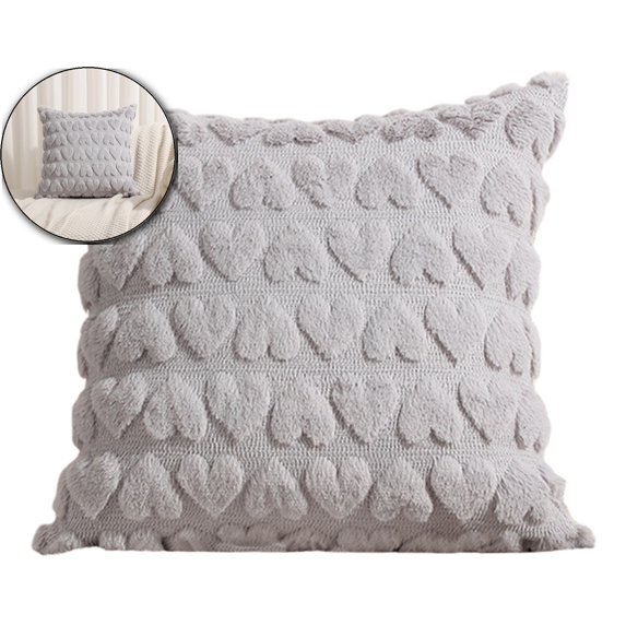 WNFJR Valentines Day Pillow 17.7x17.7in, Plush Fluffy Pillow Case 3D Love Heart Pillow for Couch, Sofa, Bed Home Indoor Outdoor Holiday Decor
