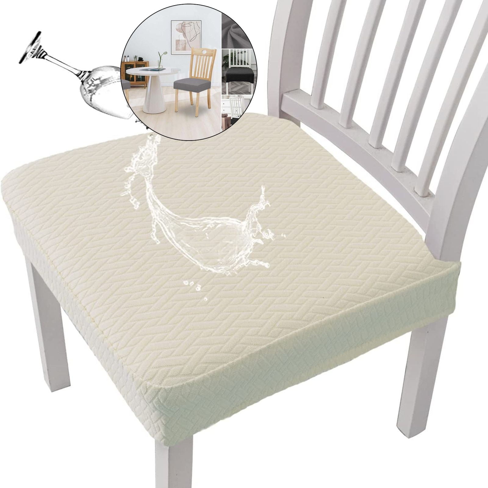 WNFJR Waterproof Seat Covers for Dining Room Chairs, Stretch Chair Seat Slipcovers Protector ...