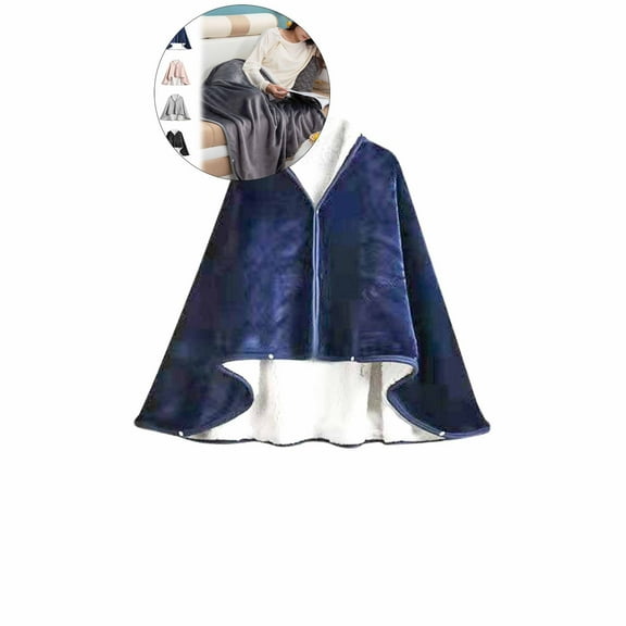 WNFJR Wearable Blanket Wrap Shawl Warm Cozy Sherpa Poncho Blanket with Button for Sofa Bed Office Travel(Navy)