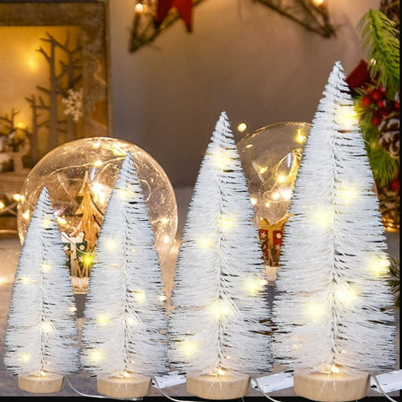 WNFJR White Mini Christmas Tree with LED Lights - Wood Base for Festive Tabletop Displays