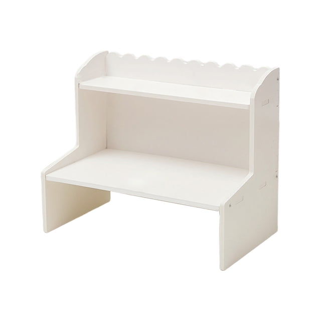 WNFJR White Wooden Desktop Organizer – Double Layer Tall Storage Rack for Books, Cosmetics & Stationery, 14.7x12 Inch, Easy Assembly
