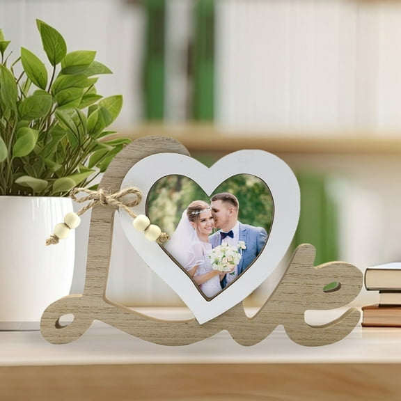 WNFJR Wooden Letter & Heart Photo Frame - Personalized & Durable for Home Decor, Perfect Gift for Birthdays & Weddings
