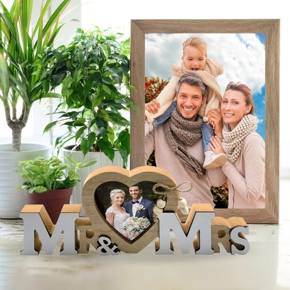 WNFJR Wooden Letter & Heart Photo Frame - Personalized & Durable for Home Decor, Perfect Gift for Birthdays & Weddings
