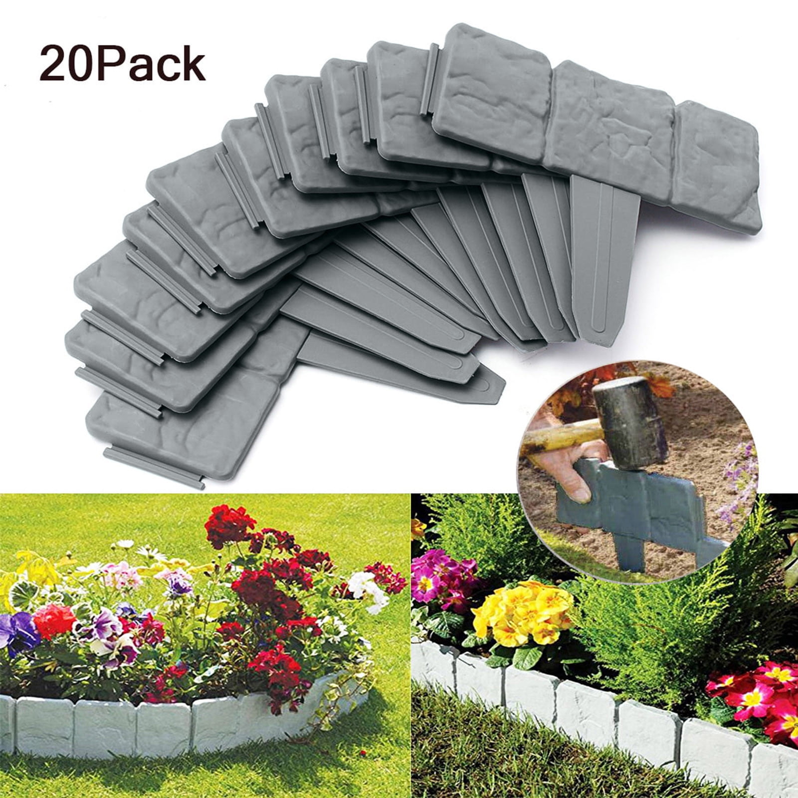 WNG 20 Pcs Garden Border Edging Grey Stone Effect Grass Edging Garden