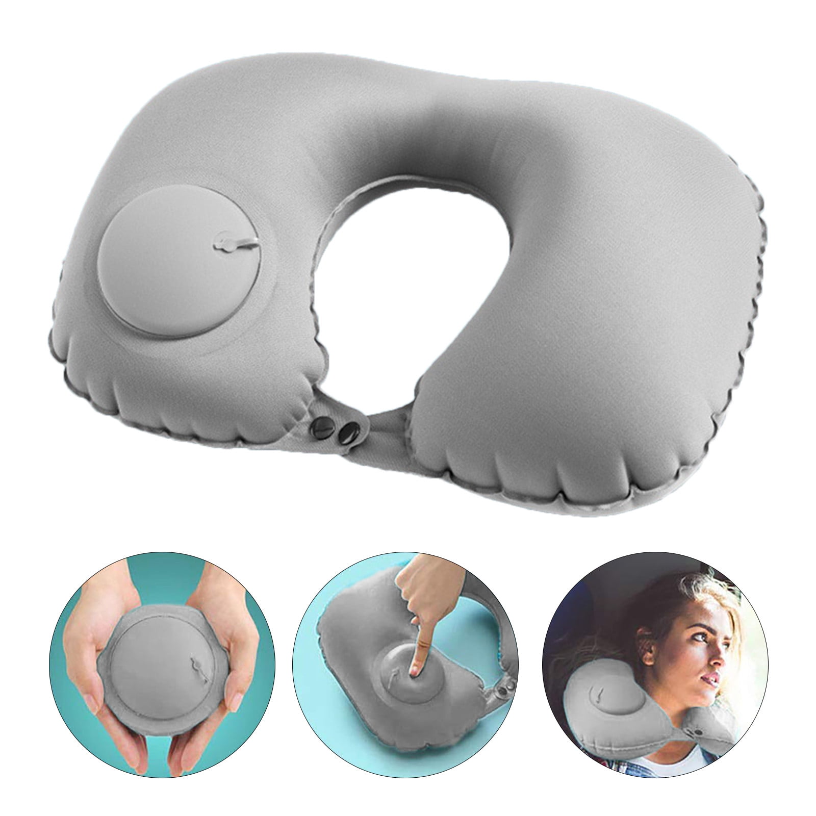 WNG Air Cushion Self Inflating Button Travel Neck Pillow