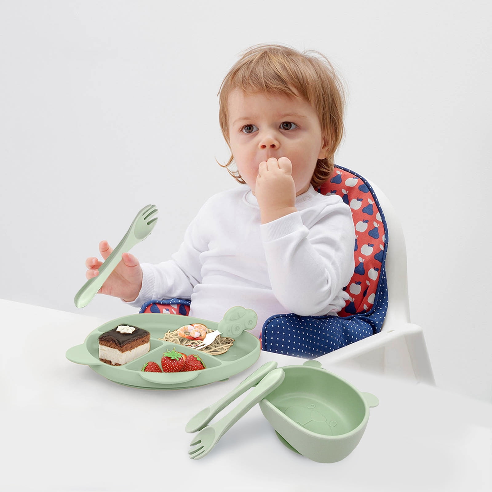 WNG Cartoon Silicone Dinnerware Set for Children Silicone Plate Bowl