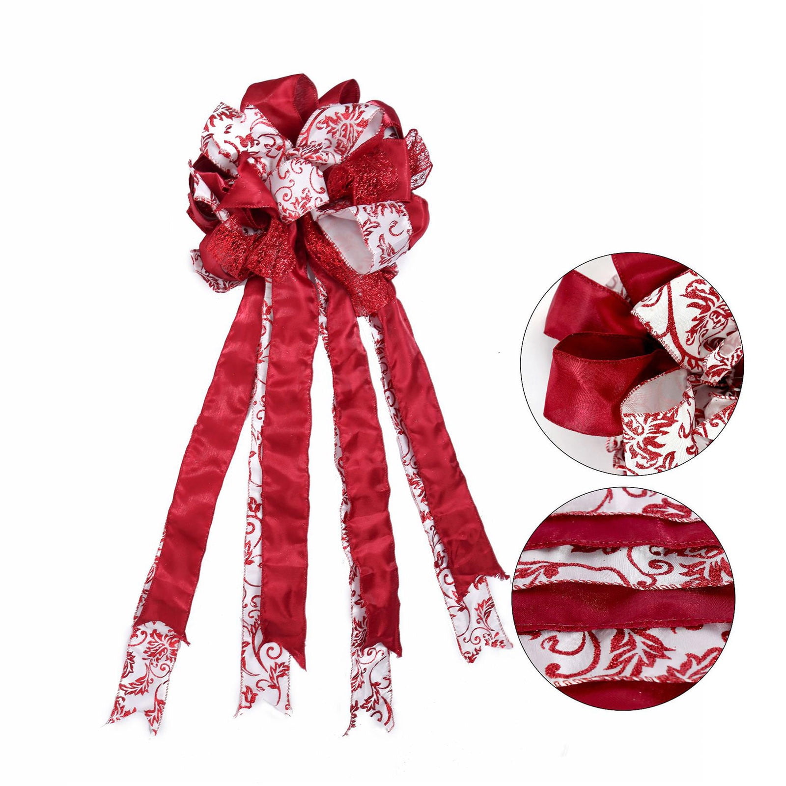 WNG Christmas Tree Topper Large Toppers Bow with Streamer Wired Edge for Christmas Decoration