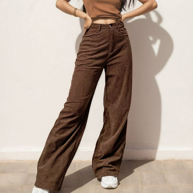 Waisted Solid Women's Trousers Mid Leg Casual Wide Straight Baggy