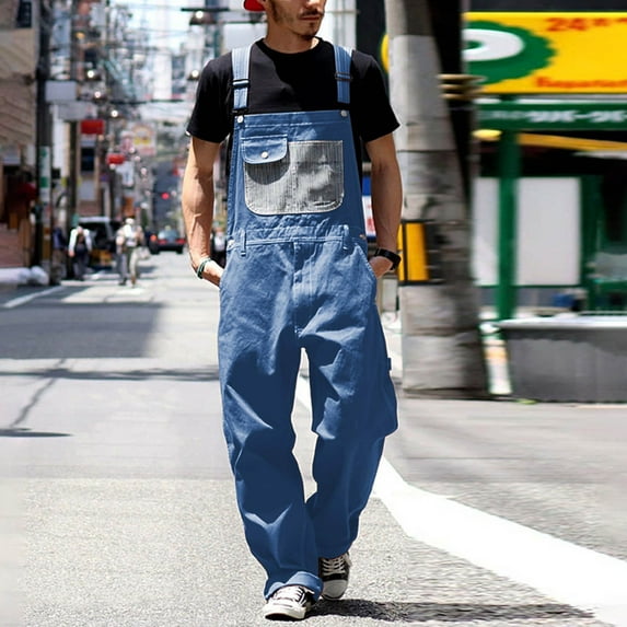 WNG Men's Denim Bib Overalls Mens Relaxed Fit Overalls Workwear with Adjustable Straps and Convenient Tool Pockets