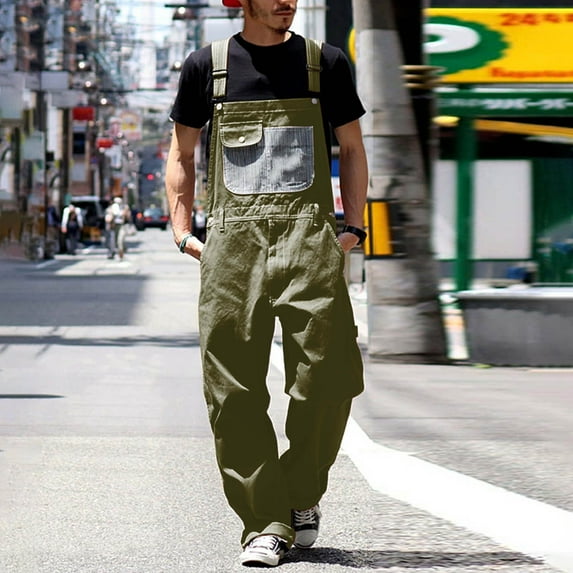 WNG Men's Denim Bib Overalls Mens Relaxed Fit Overalls Workwear with Adjustable Straps and Convenient Tool Pockets